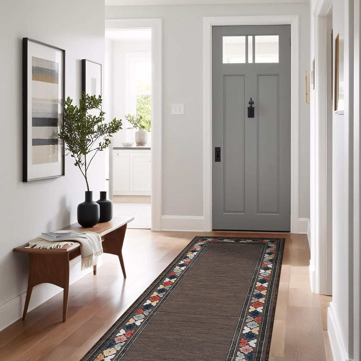 Beverly Rug Outdoor Runner Rug 2x7 Modern Floral Bordered Area Rugs for Indoor and Outdoor Patio