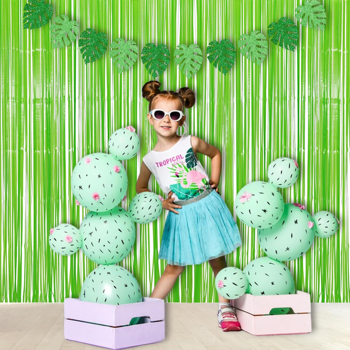 BRAVESHINE Pastel Green Streamers Party Backdrop Decoration - Tinsel Curtain Foil Fringe Backdrop