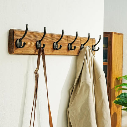 Dseap Coat Rack Wall: 24" Long, Patented, Heavy-Duty, 6-Double-Hooks Wooden Wall Mounted Coat Rack
