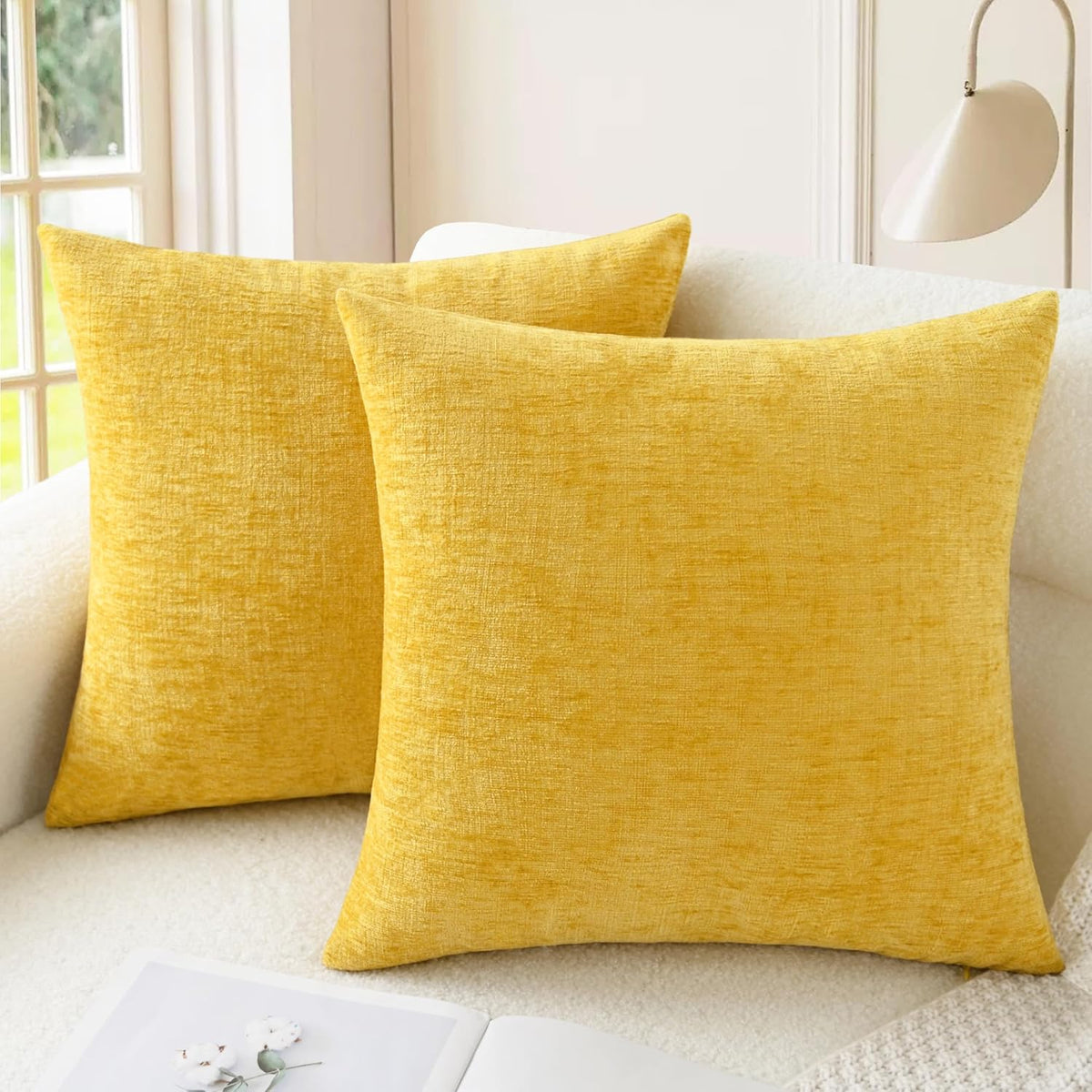 CaliTime Throw Pillow Covers Decorative 16 X 16 Inches Pack of 2 Cozy Chenille Cushion Case for