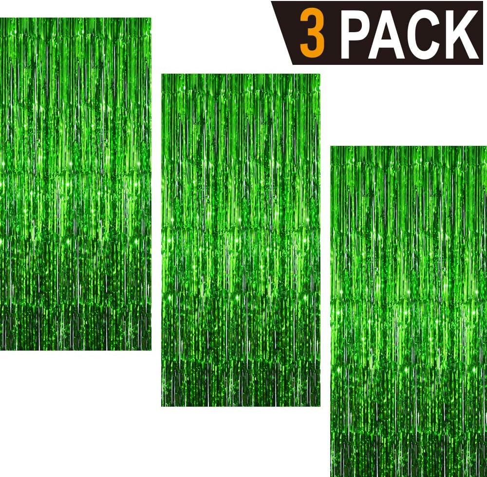 GOER 3.2 ft x 9.8 ft Metallic Tinsel Foil Fringe Curtains Party Photo Backdrop Party Streamers for