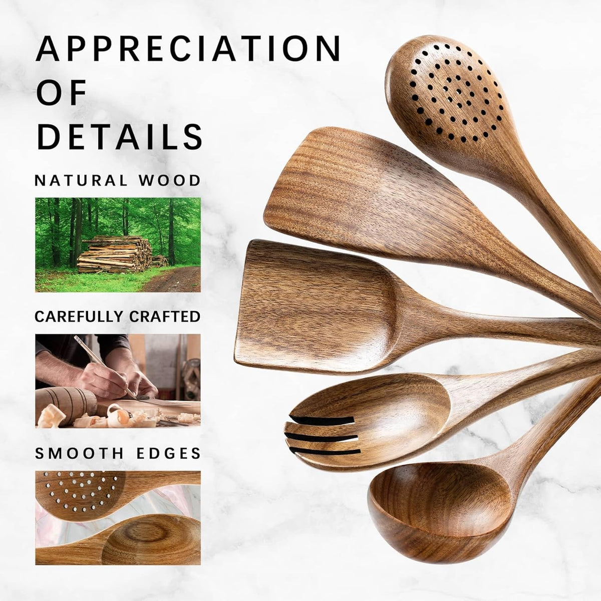 Wooden Spoons for Cooking, Nonstick Cooking Utensil Set with 5 Piece Acacia Wooden Spatulas and