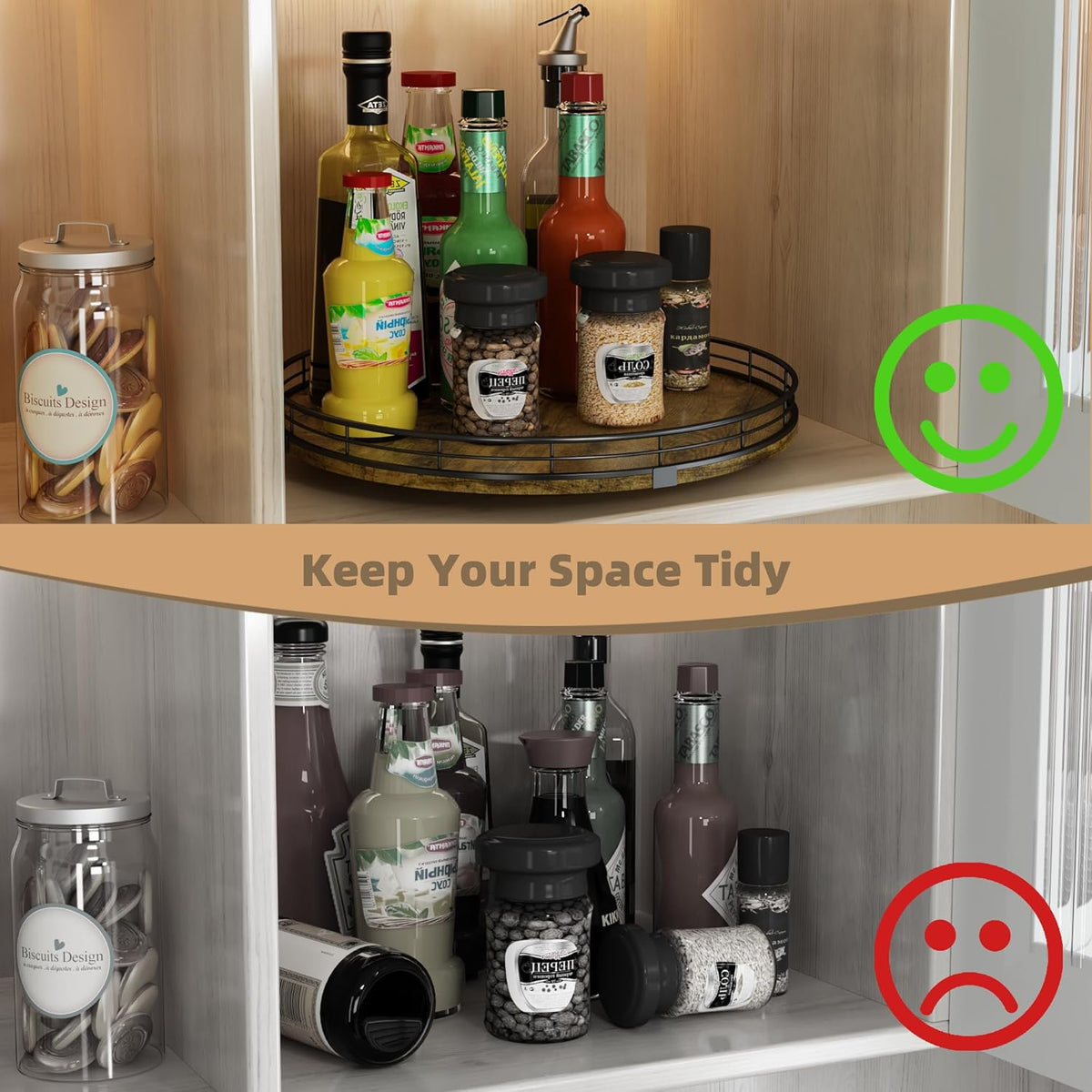Lazy Susan Turntable Organizer for Table Top, 13’’ Round Wooden Lazy Susan for Cabinet Kitchen