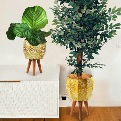 Harvest Land Plant Pots with Stand, Set of 2 Large Modern Planters Metal Tall Handmade Flower Pots