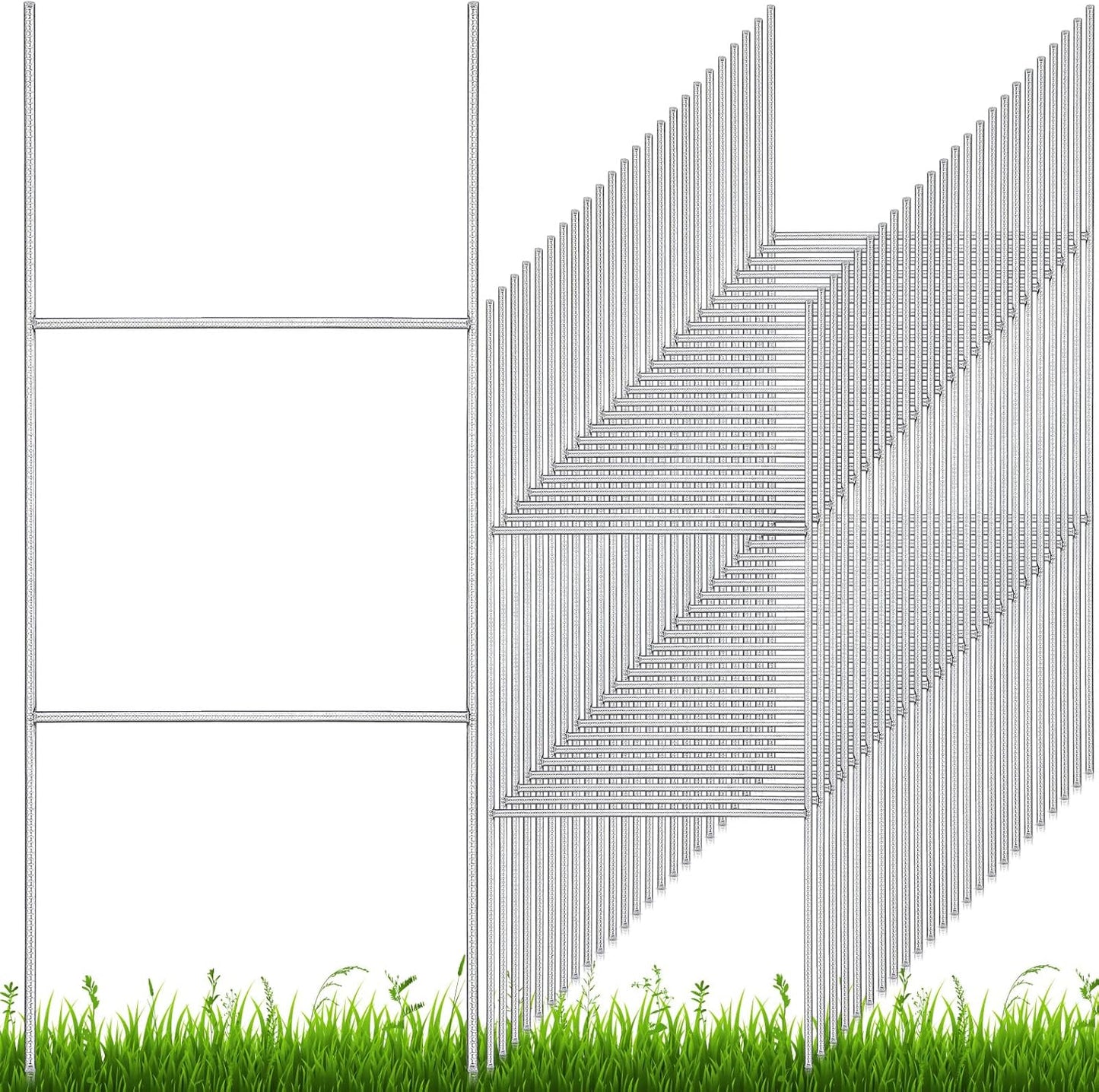 60 Pcs H Stakes for Yard Signs 24'' x 10'' Metal Heavy Duty H Frame Lawn Wire Stakes Weatherproof