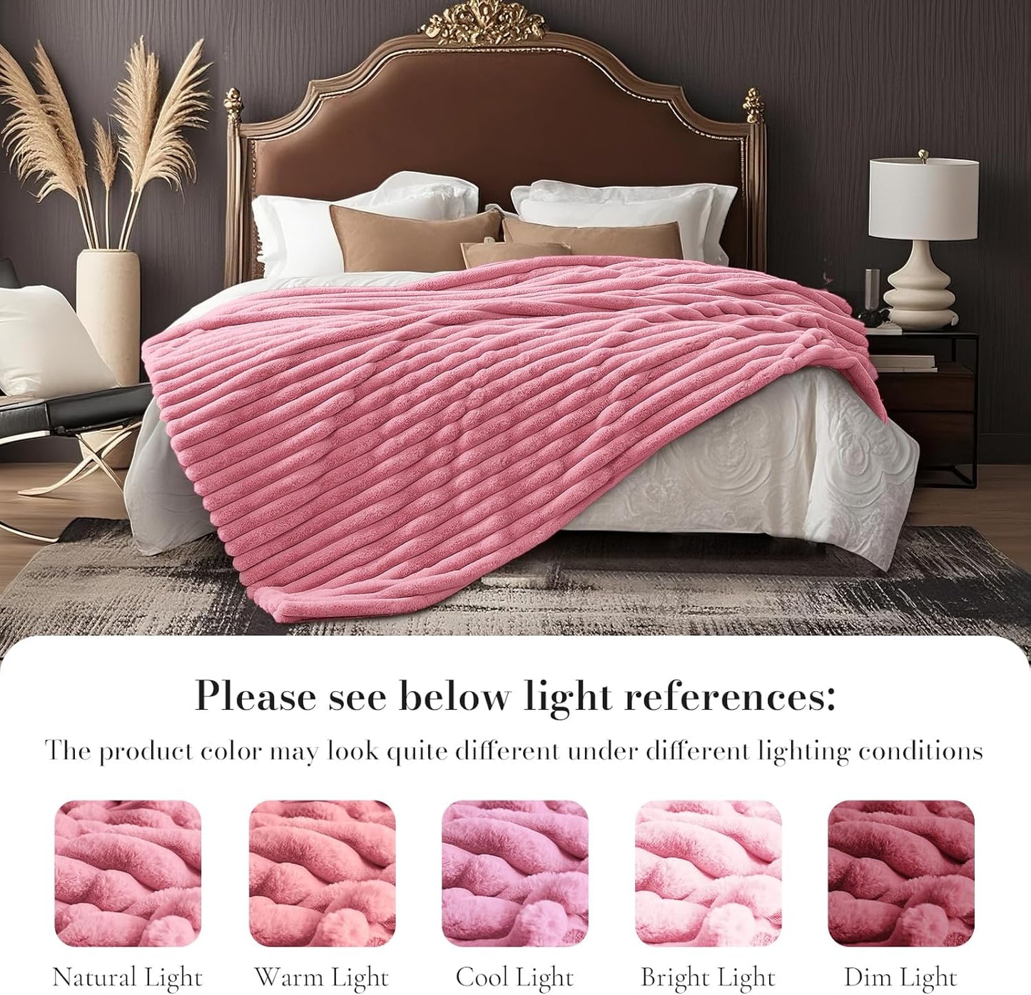 Amélie Home Faux Fur Throw Blanket for Couch, Cozy Fuzzy Fluffy Fur Luxurious Soft Striped Plush