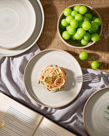 Famiware Meteor Plates and Bowls Sets for 4, 12 Pieces Dinnerware Sets, Microwave and Dishwasher