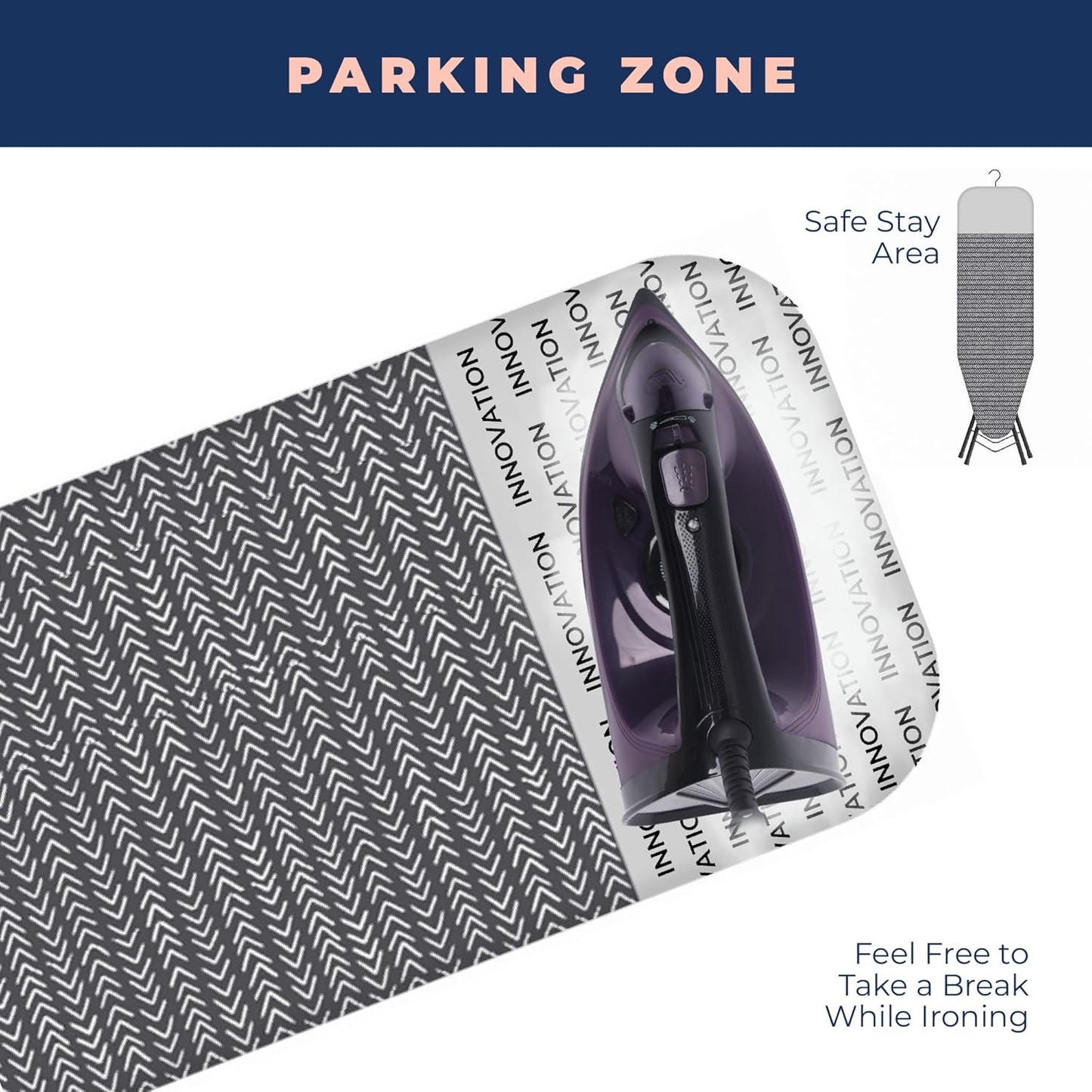 Happhom Ironing Board, Compact and Space Saver Iron Board, Safety Ironing with Park Zone and 4
