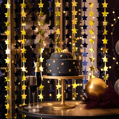 LOLStar Black and Gold Star Birthday Party Decorations 2Pack 3.3X6.6 ft Golden Photo Booth Props