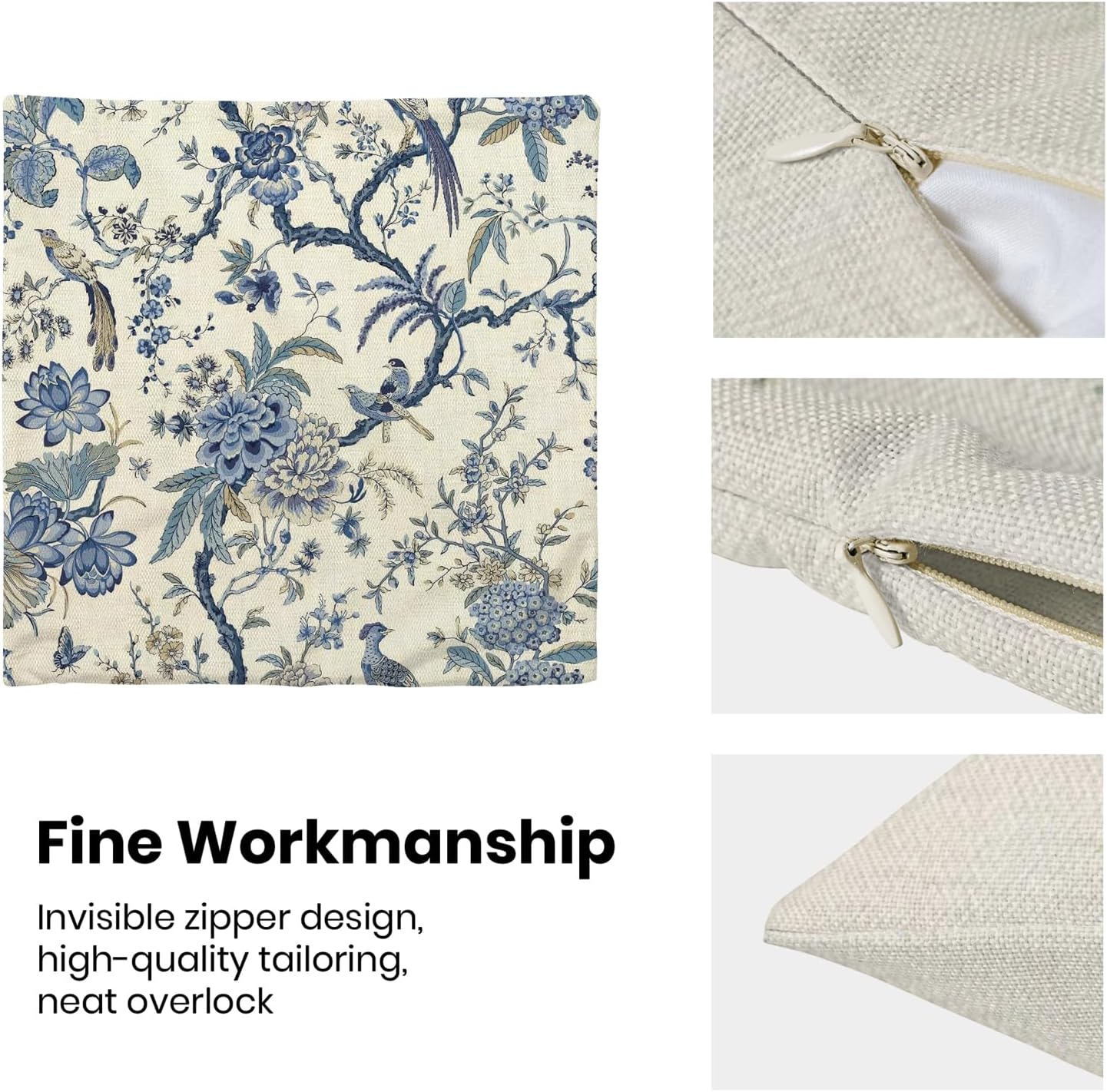 CXMEIFLY Spring Floral Birds Pillow Covers 16 x 16 Inch Set of 2 for Chinoiserie Flowers Decor