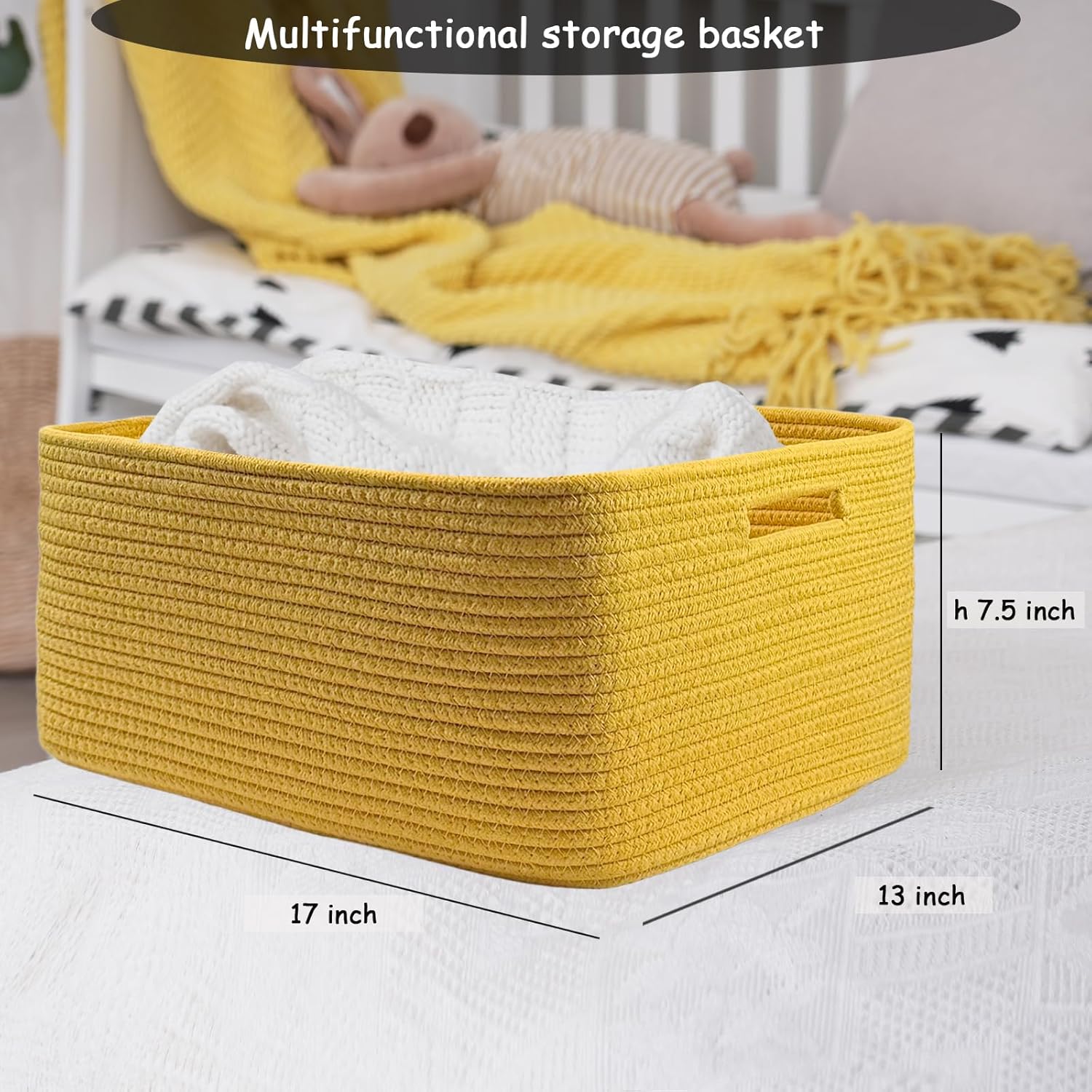 COMFY-HOMI Cotton Rope Woven Basket with Handles for Shelves,Toys,Book, Cloth Storage Baskets for