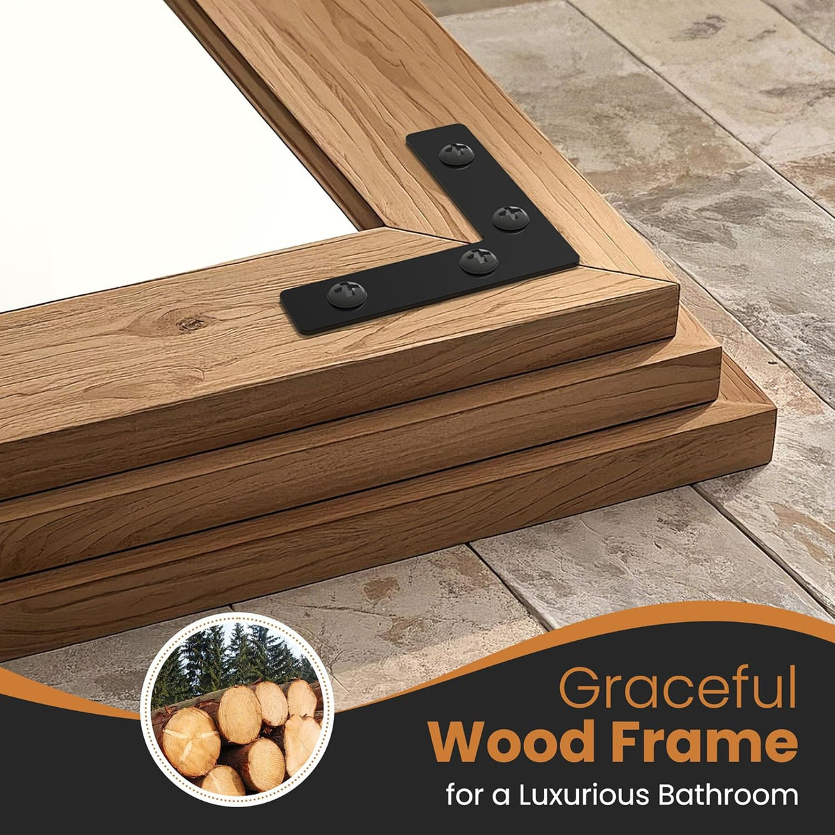 Full Length Mirror with Wooden Frame, 55"X30" Solid Wood Standing Floor Mirror for Farmhouse