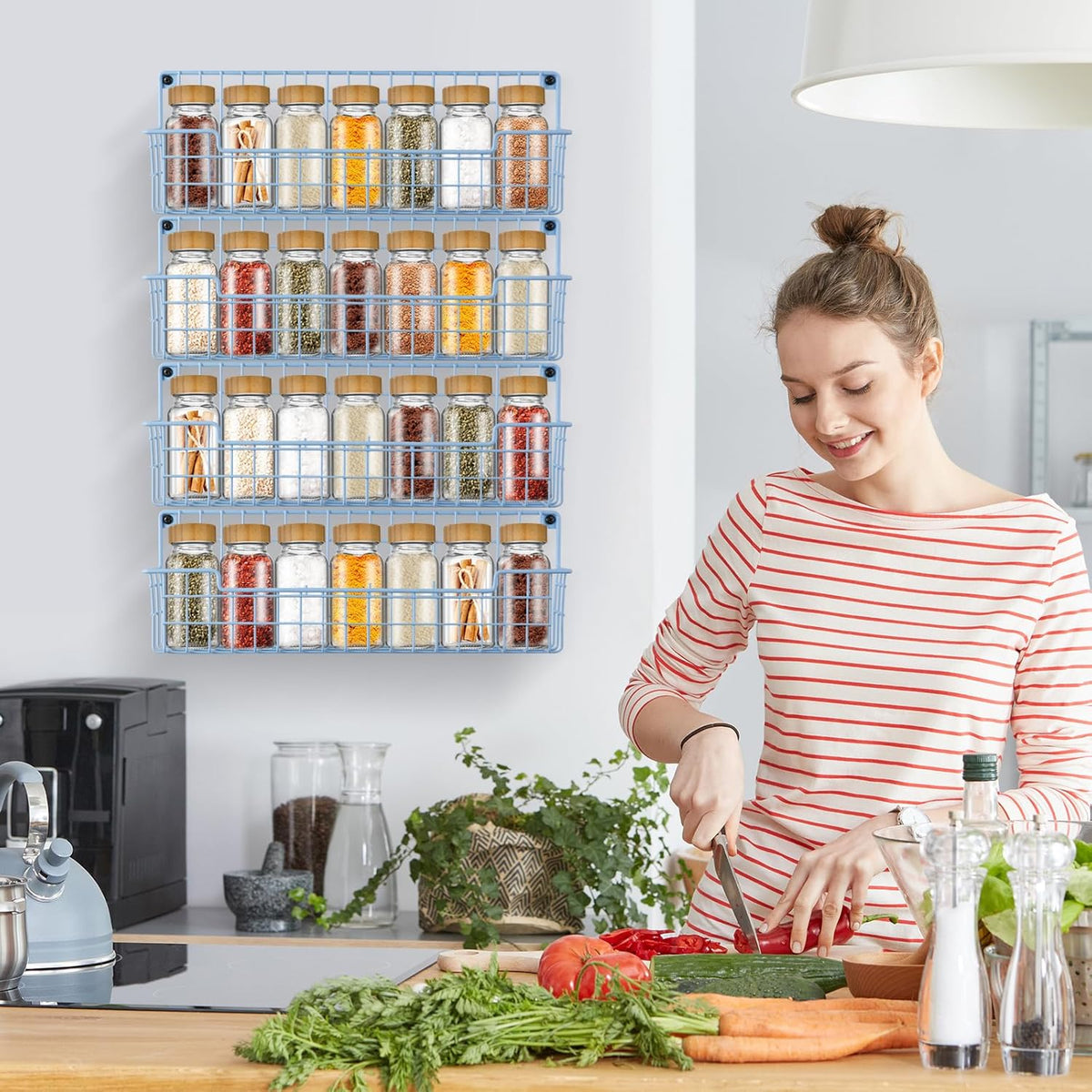 Spice Rack Wall Mount, Wall Spice Organizer for Kitchen Cabinet Door, Pack of 4 Hanging Spice Rack