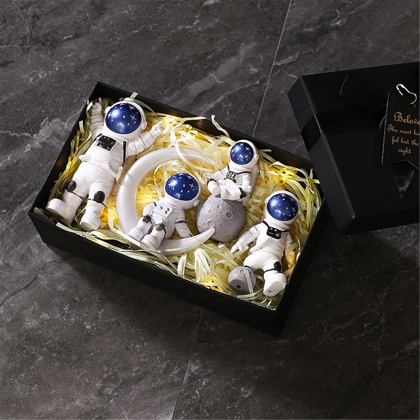 Blue White Astronaut Statues Set of 4, Spaceman Sculpture Figurines Outer Space Theme Decor for