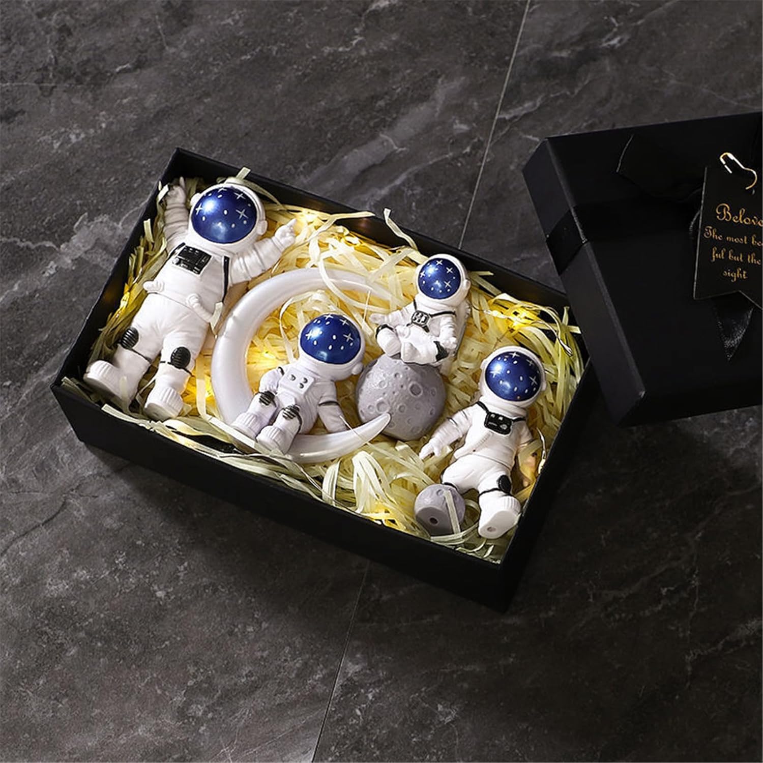 Blue White Astronaut Statues Set of 4, Spaceman Sculpture Figurines Outer Space Theme Decor for