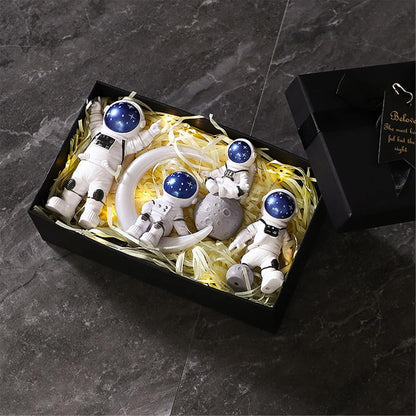 Blue White Astronaut Statues Set of 4, Spaceman Sculpture Figurines Outer Space Theme Decor for