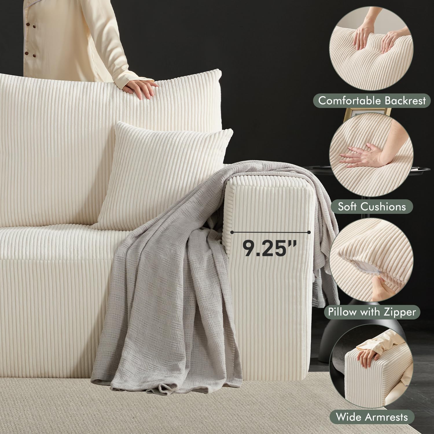 Boneless Cloud Couch Sofa for Living Room, 112" 3 Seater Beige Modern Lounge Sleeper Couch, No