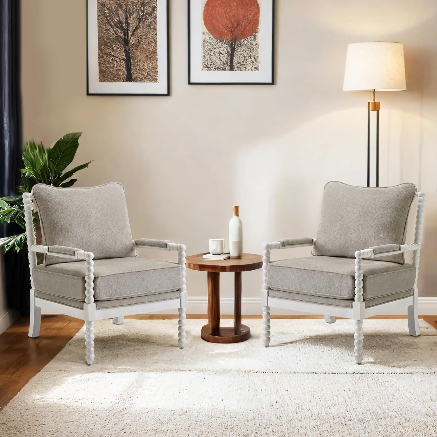 DUHOME Linen Fabric Spindle Accent Chairs Set of 2 with Wood Frame,Modern Accent Chairs with Padded