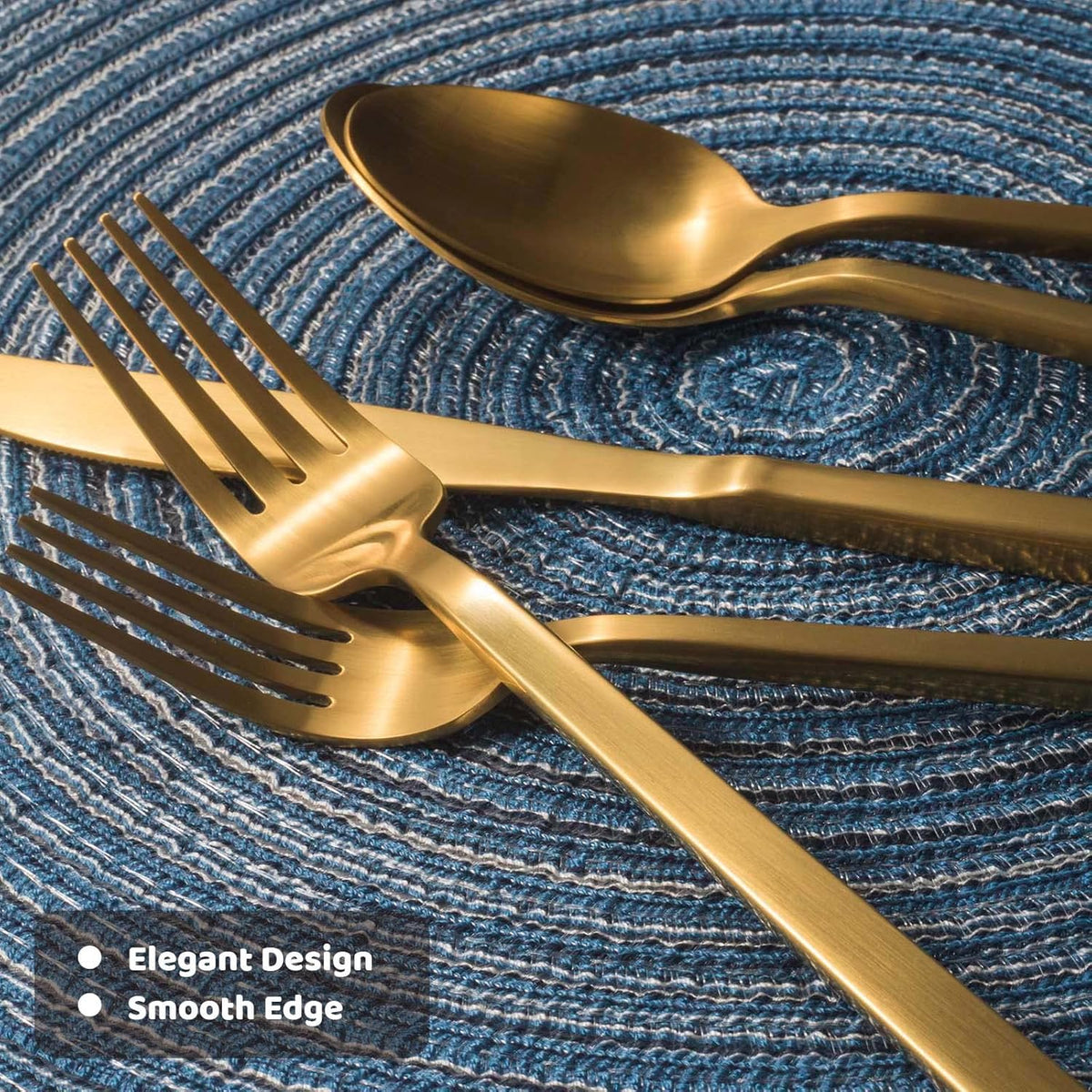 Alata Cube Gold 45-Piece Flatware Set, Forged Cutlery Set, Matte Gold Silverware Service for 8