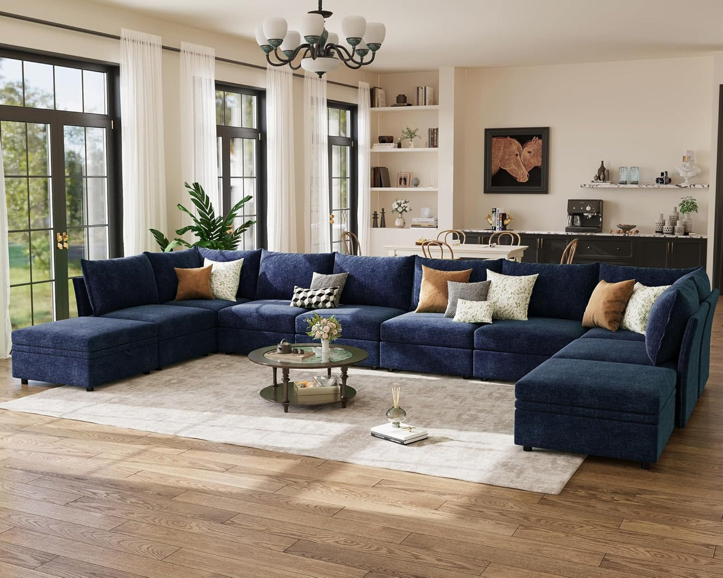 198.6" Oversized Modular Sectional Sofa, U Shaped Convertible Couch with Movable Ottoman, Large 10