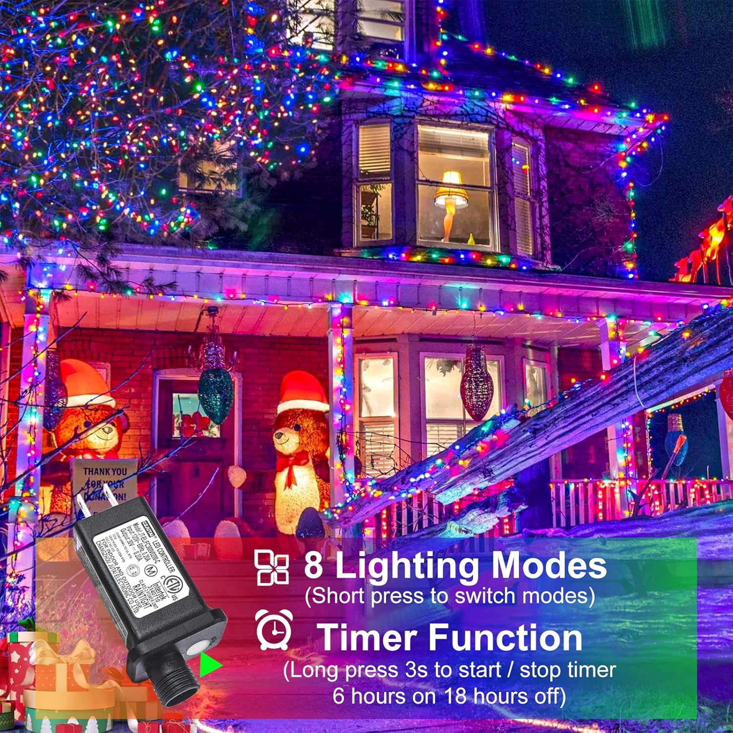 Christmas Lights Outdoor, 66FT 200 LED Christmas String Lights with 8 Modes Waterproof, Connectable
