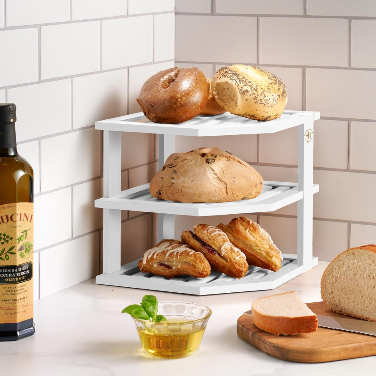 Cabinet Organizer Shelf - Bamboo Corner Rack for Kitchen Counter, Cabinet Space Saver for Plates