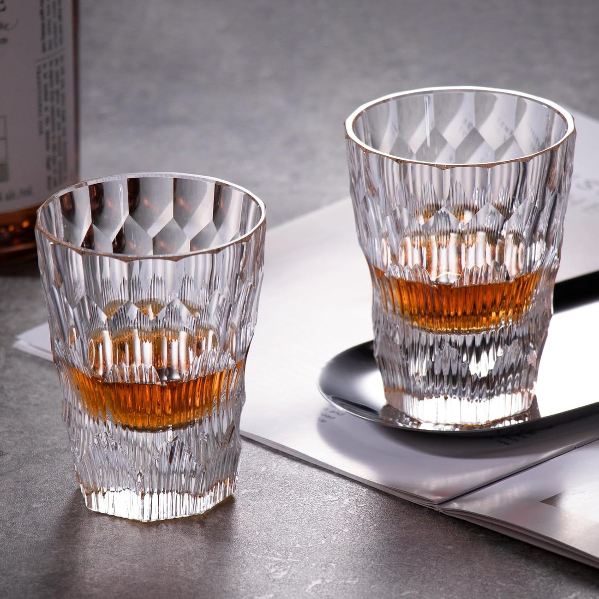KAMMAK Crystal Whiskey Glasses Set of 2, Handcrafted 6.09oz Old Fashioned Glasses Stemless, Luxury