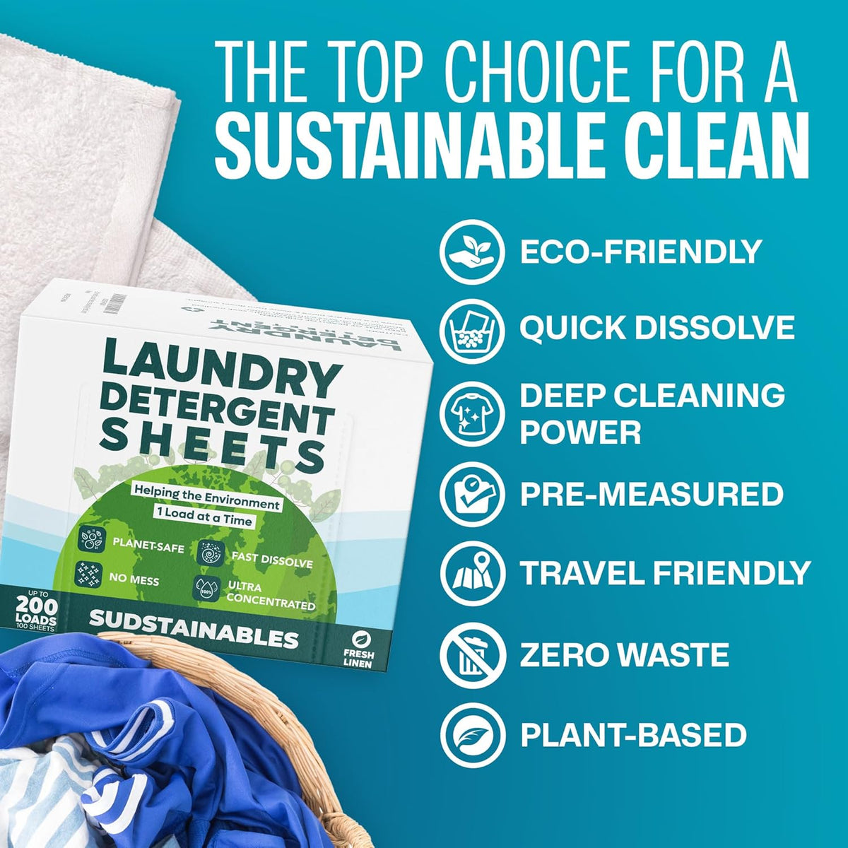 Sudstainables Laundry Detergent Sheets (200 Loads) – Eco-Friendly, Zero Waste, Plastic-Free Laundry