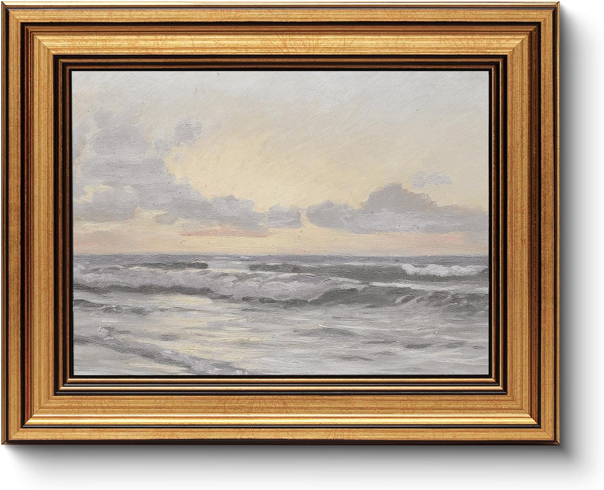 HUARCEY Gold Framed Vintage Wall Art for Living Room, Landscape Painting Prints Shelf Decor for
