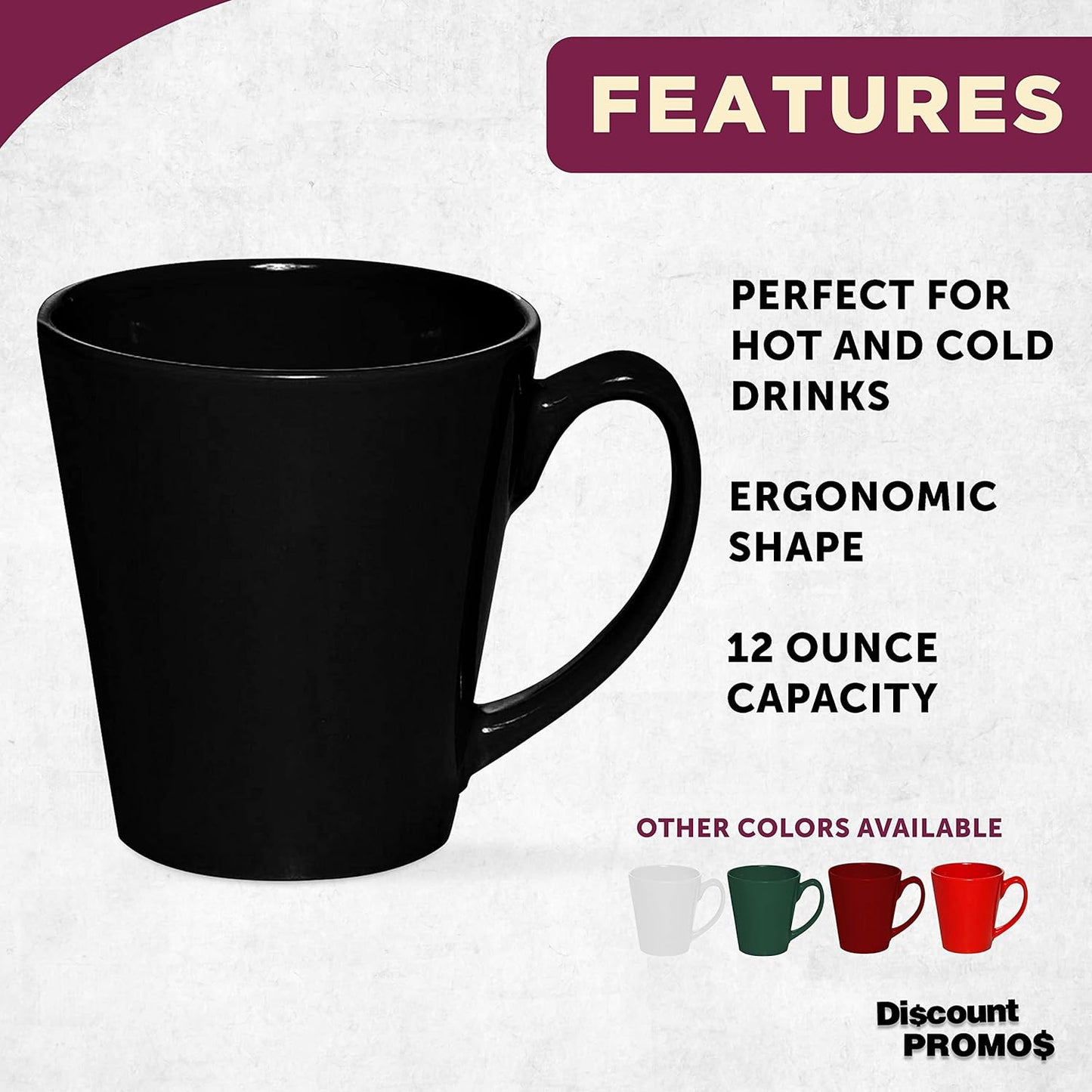 DISCOUNT PROMOS Glossy Ceramic Latte Coffee Mug 12 oz. Set of 10, Bulk Pack - Perfect for Tea