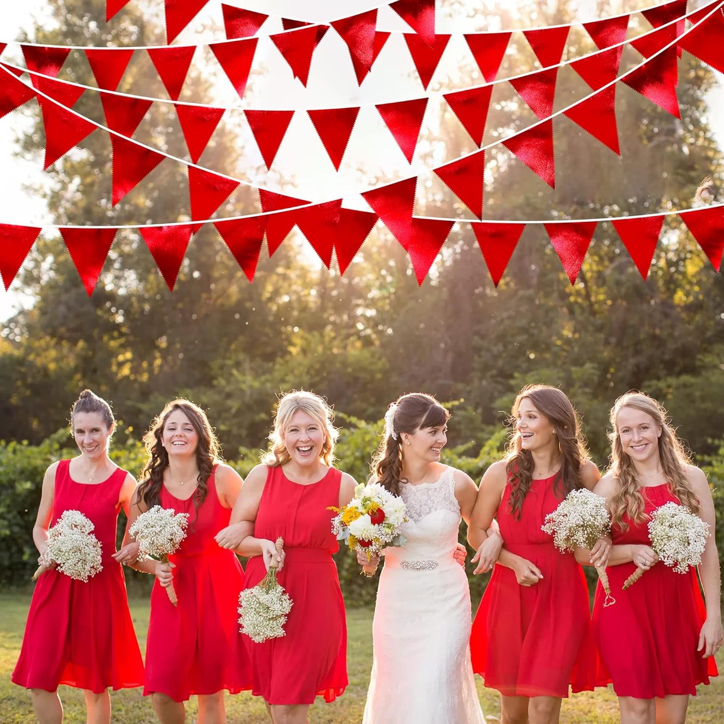 Red Party Decorations Triangle Pennant Banner Flag Dark Red Metallic Fabric Bunting Garland for