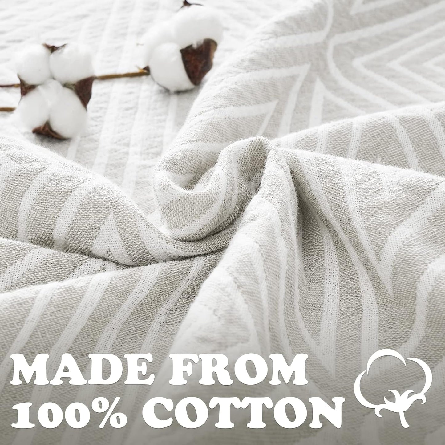jinchan Boho 100% Cotton Blanket Muslin 50x60 Inches Lightweight 3-Layer Geometric Triangle Striped