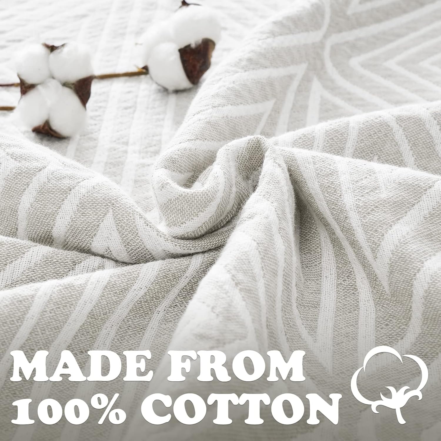 jinchan Boho 100% Cotton Blanket Muslin 50x60 Inches Lightweight 3-Layer Geometric Triangle Striped