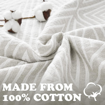 jinchan Boho 100% Cotton Blanket Muslin 50x60 Inches Lightweight 3-Layer Geometric Triangle Striped