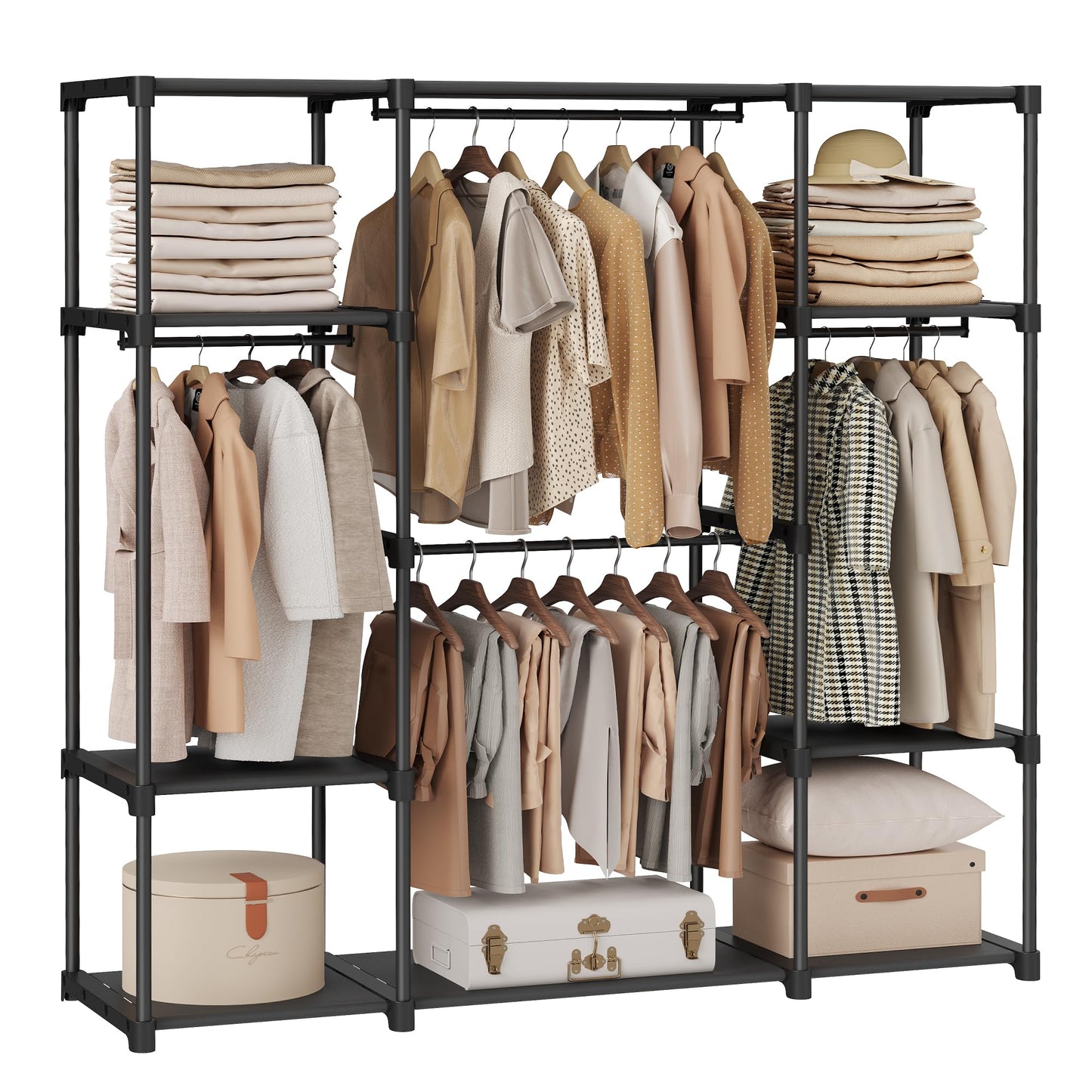 SONGMICS Portable Closet, Freestanding Closet Organizer, Clothes Rack with Shelves, Hanging Rods