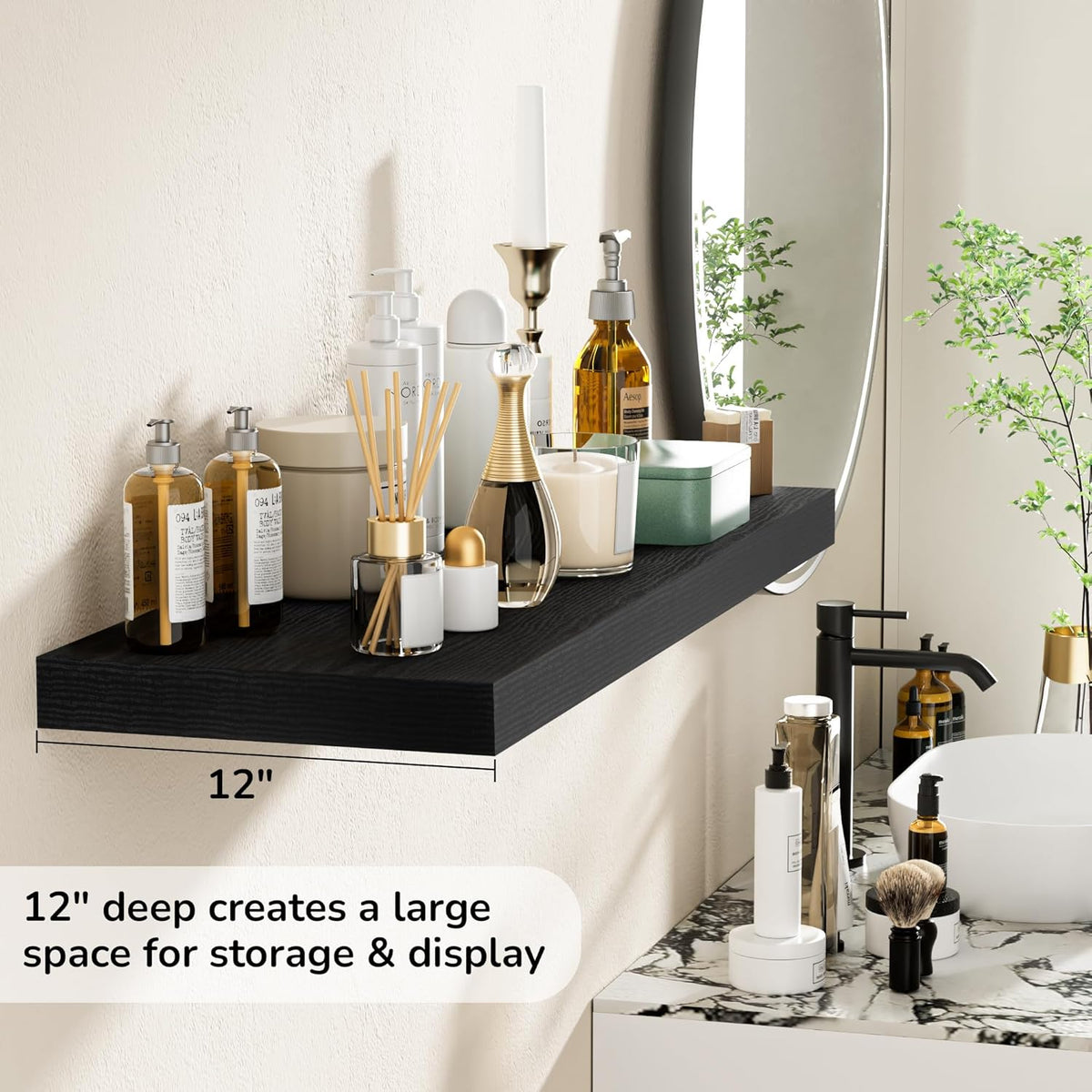 Fun Memories Floating Shelves - 2 Pack 12 Inch Rustic Wooden Wall Shelves - Extra Deeper & Thicker