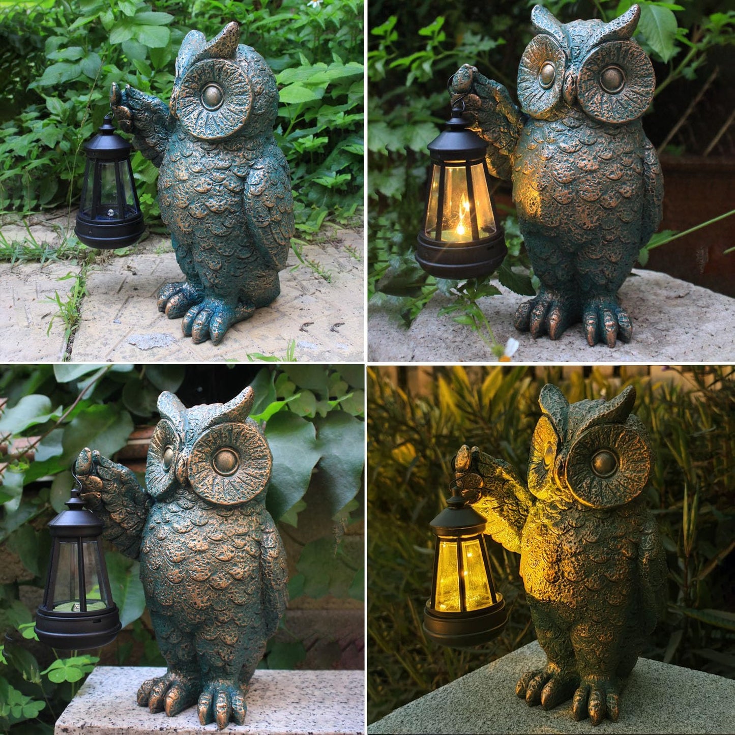 Garden Statues Outdoor, owl Figurines Decorated with Solar Lights, Unique Christmas Birthday Gifts