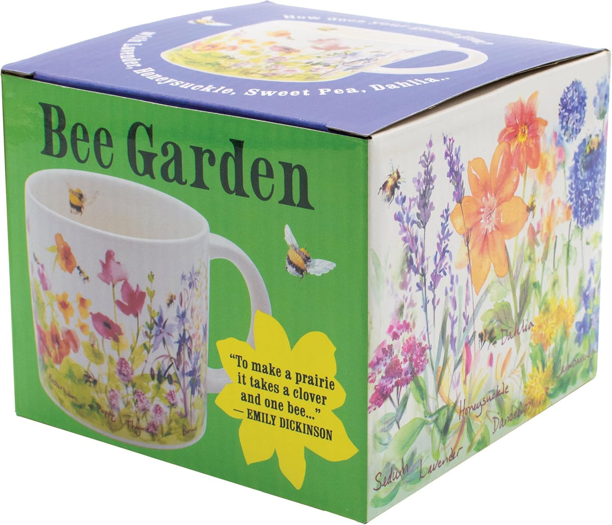 The Unemployed Philosophers Guild Bee Garden Coffee Mug - Features Beautiful Watercolor Flowers and