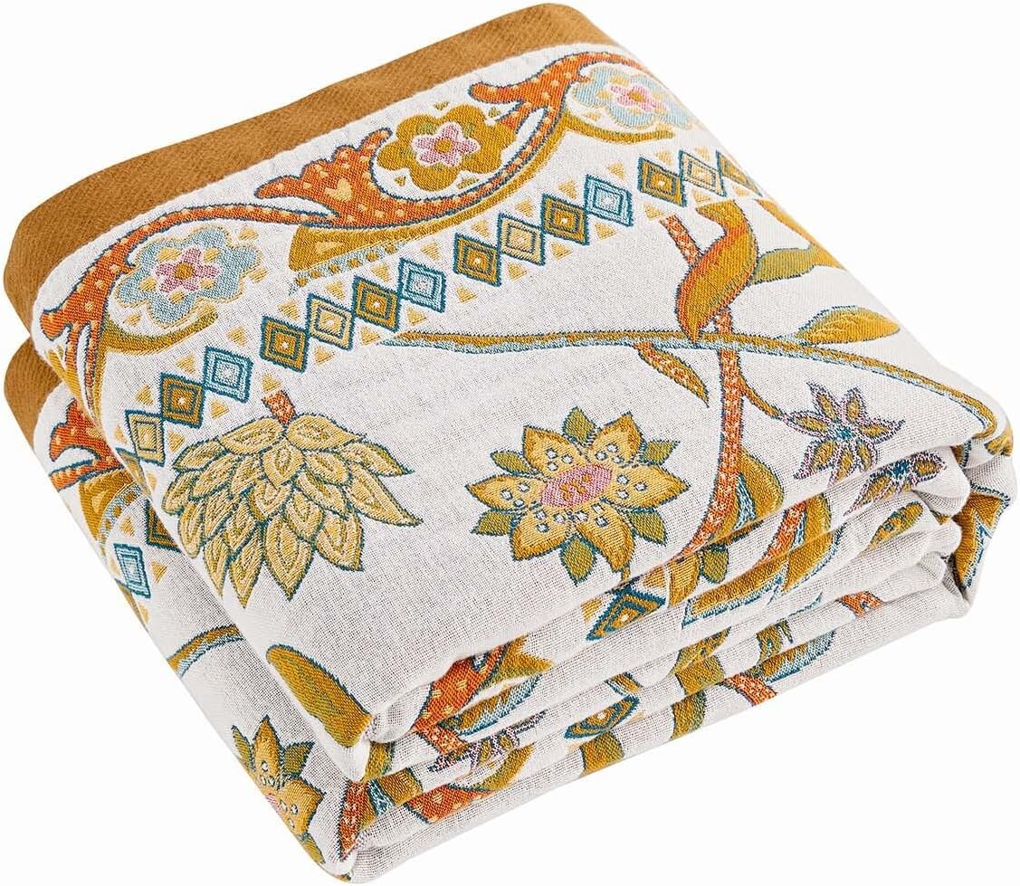 Fall Throw Blanket for Couch, Brown Boho Decorative Throw Blanket, 100% Cotton Muslin Breathable