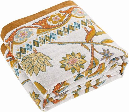 Fall Throw Blanket for Couch, Brown Boho Decorative Throw Blanket, 100% Cotton Muslin Breathable