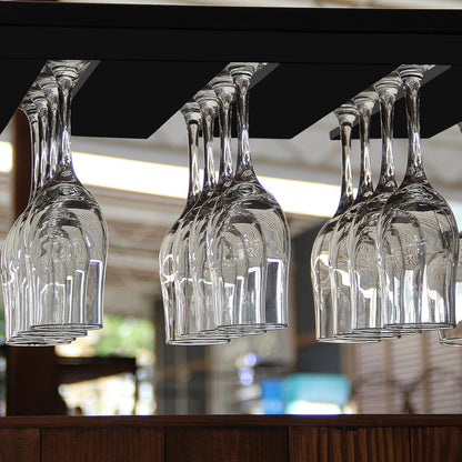 2PC Black Wooden Hanging Wine Glass Rack - Wall Mount Stemware Holder 25.3x11x2 cm - Space Saving