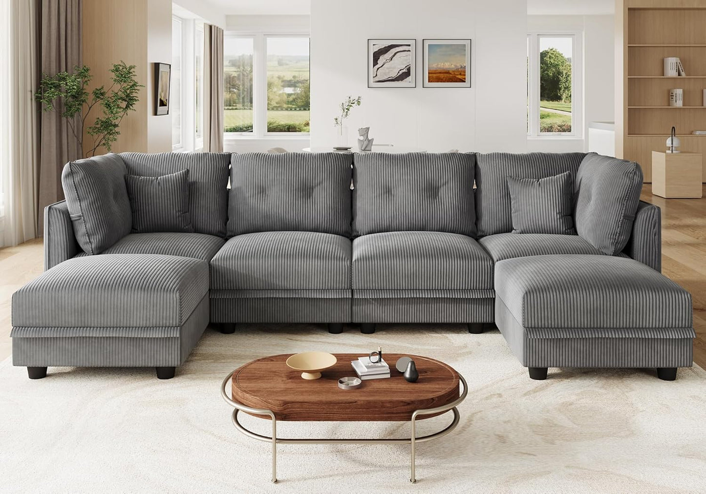 LLappuil Modular Sectional Sofa with Storage Seats, Corduroy Convertible Modular U Shaped Sectional