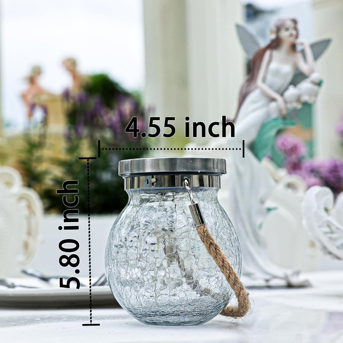 Cooo 6 Pack Heavy Crackle Glass Solar Lantern with 30 LED Firefly Lights– Waterproof Outdoor