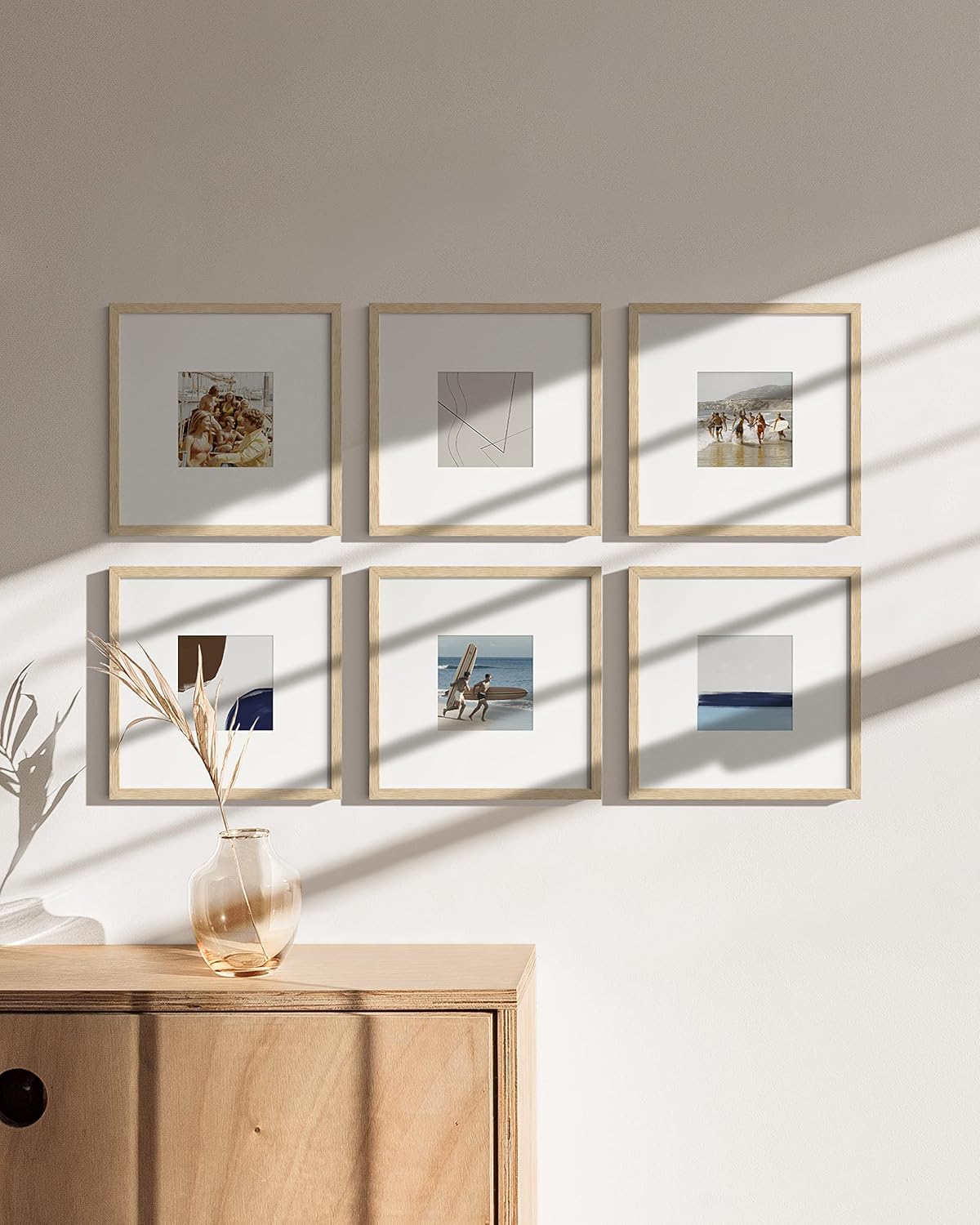 HAUS AND HUES Modern Oak Wood Picture Frame, Beige, 10x10 inches, Matted, Set of 6, Gallery Wall