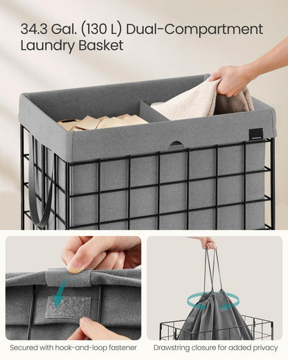 SONGMICS Laundry Hamper, 34.3 Gal. (130L) Laundry Basket, Collapsible Clothes Hamper, Removable and