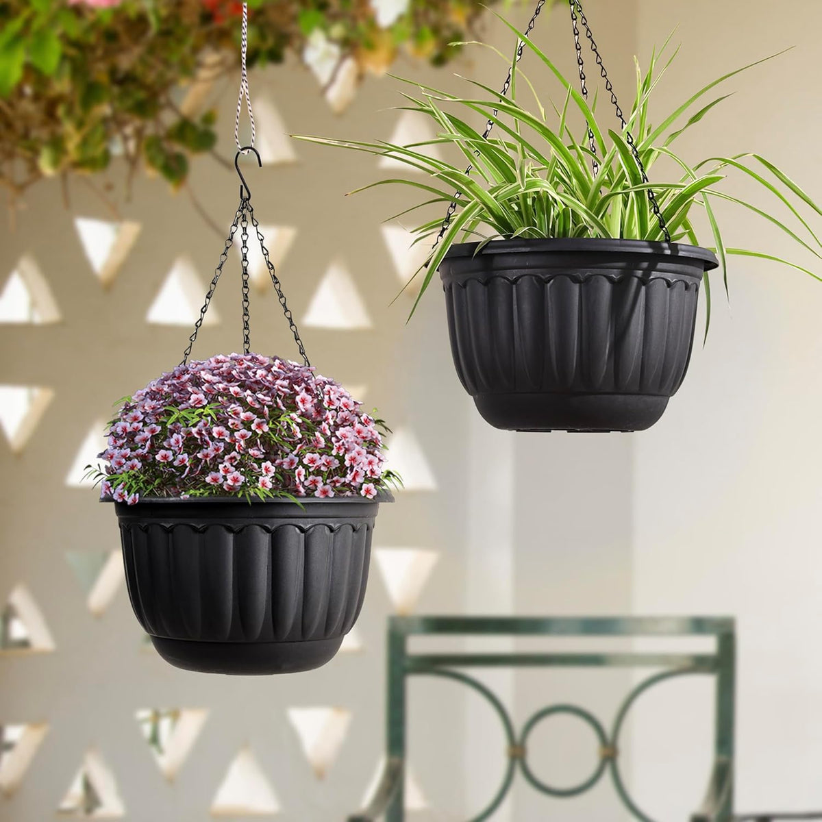 YIKUSH Planters for Outdoor Plants 2 Pack Black Plant Pots with Drainage Hole and Absorbing Tray