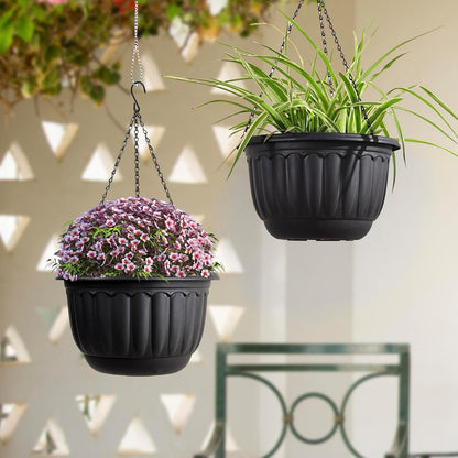 YIKUSH Planters for Outdoor Plants 2 Pack Black Plant Pots with Drainage Hole and Absorbing Tray