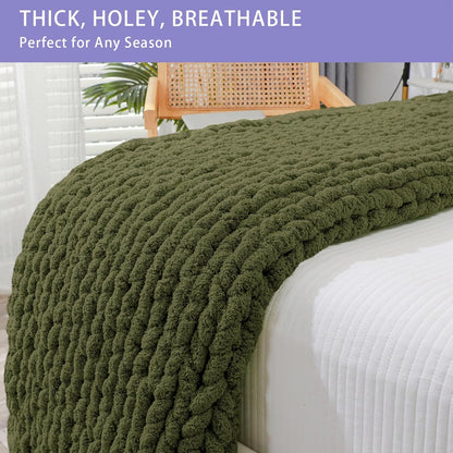 Bigacogo Chunky Knit Throw Blanket for Couch, 40x60 inches, 100% Hand Knitted with Thick Jumbo