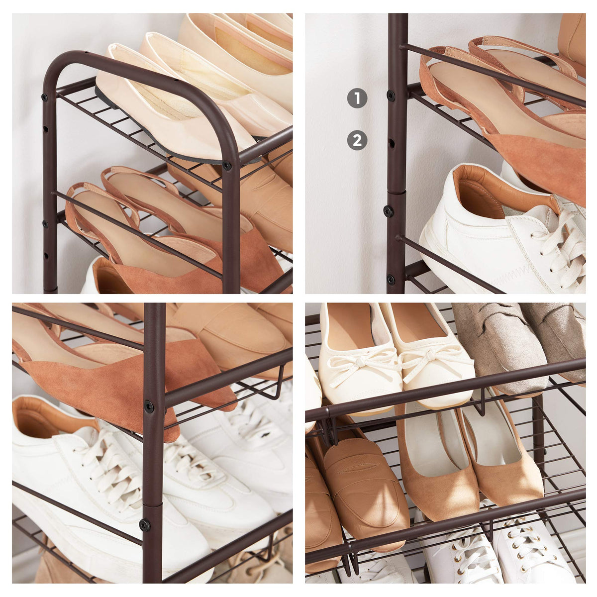 SONGMICS 3-Tier Stackable Metal Shoe Rack, Holds Up to 12 Pairs of Shoes