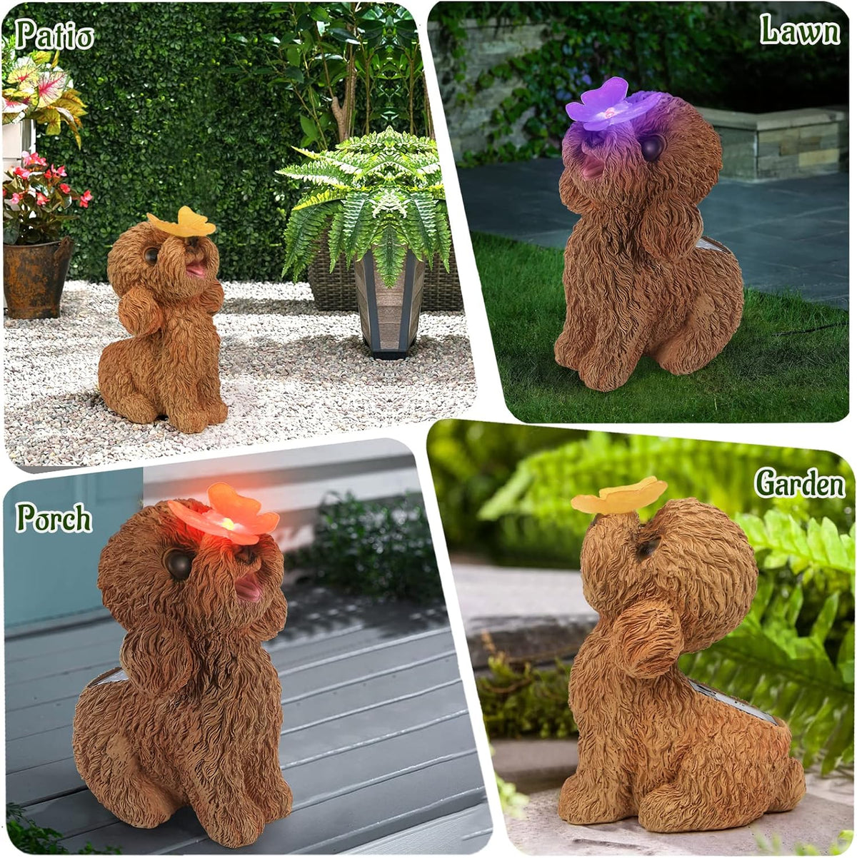 Dog Statues Outdoor Decor, Solar Lights Outdoor Statue Garden Decorations Solar Dog Ornaments for